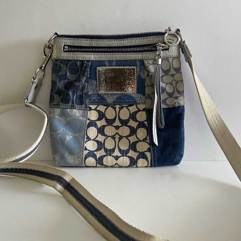 Coach poppy y2k denim Patchwork Blue and Silver Crossbody Bag